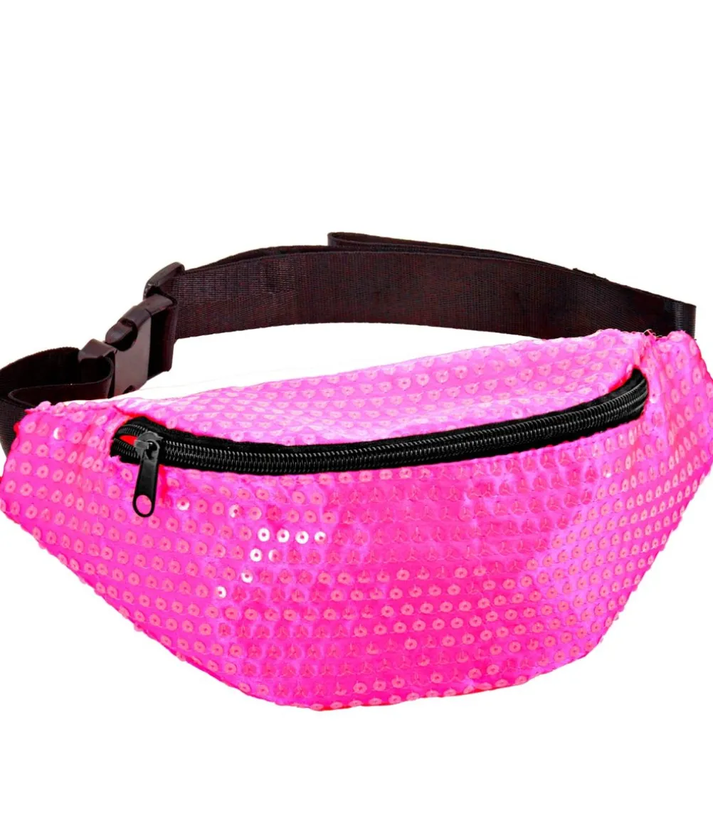 Neonpink paillet bæltetaske