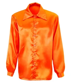 Orange disko satin skjorte