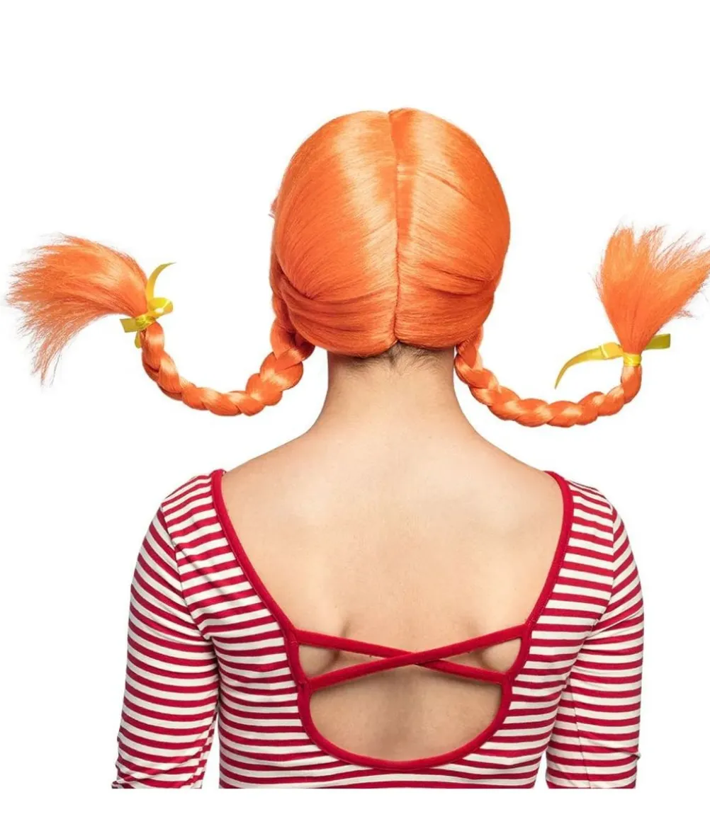 Orange paryk med fletninger