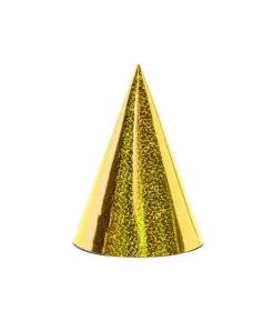 Partyhatte guld holografisk, 6 stk