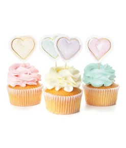 Pastel hjerte kagepynt, 12 stk
