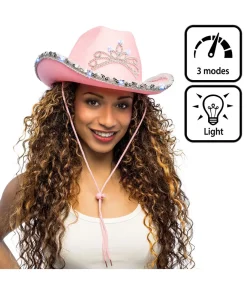 Pink cowboyhat med LED lys