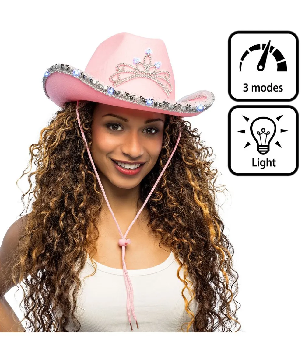 Pink cowboyhat med LED lys