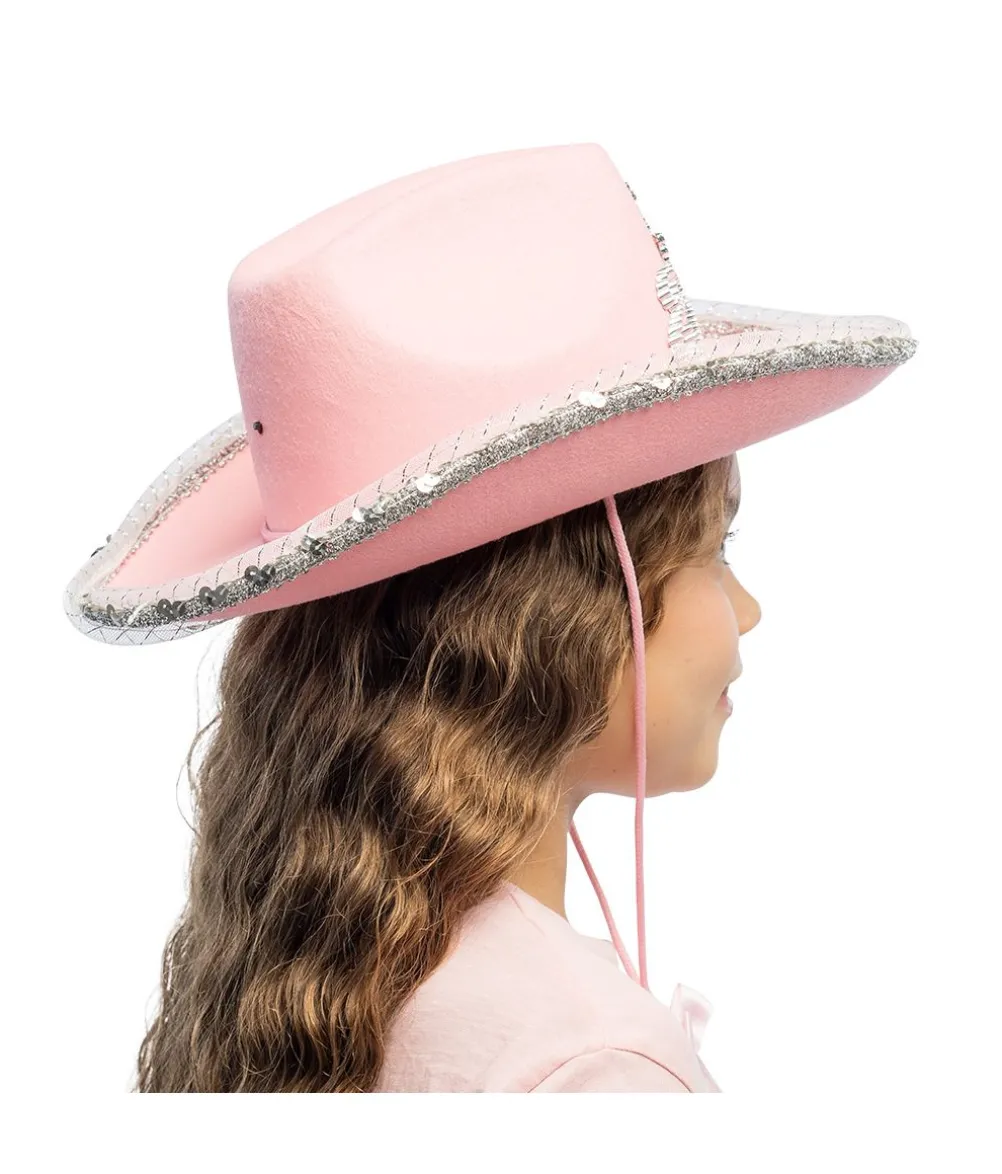 Pink cowboyhat med LED lys, barn