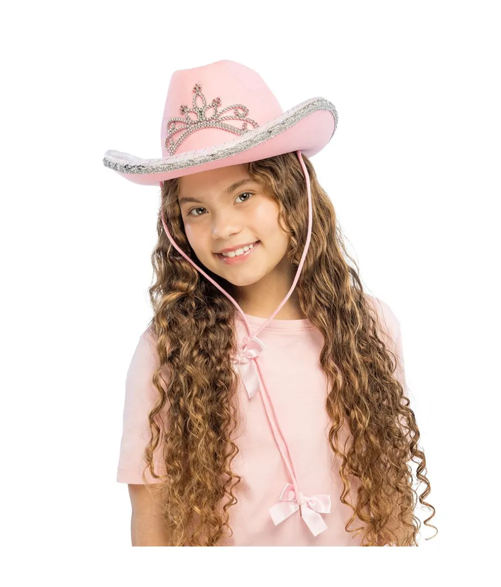 Pink cowboyhat med LED lys, barn