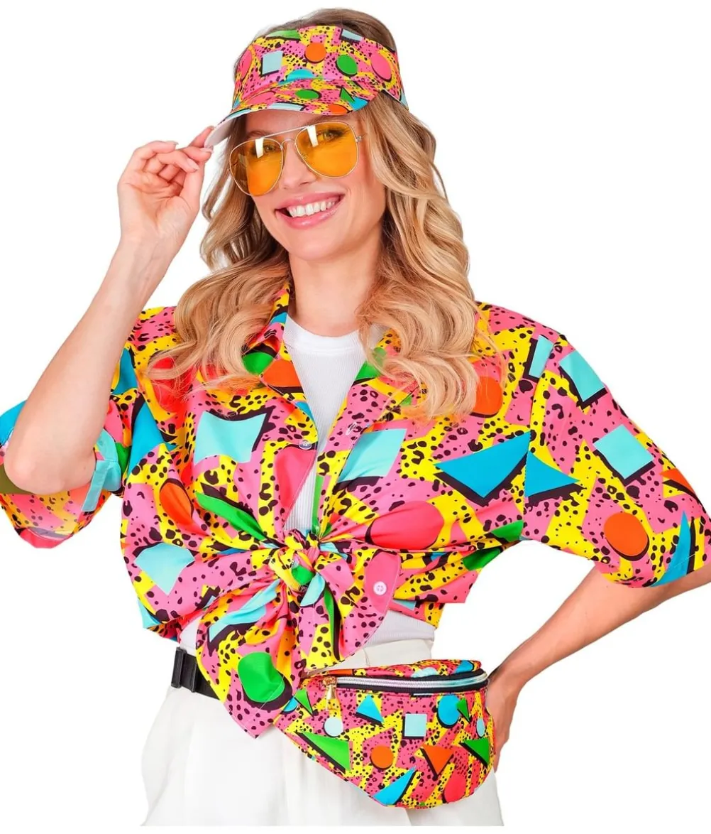 Pink 80er funky skjorte
