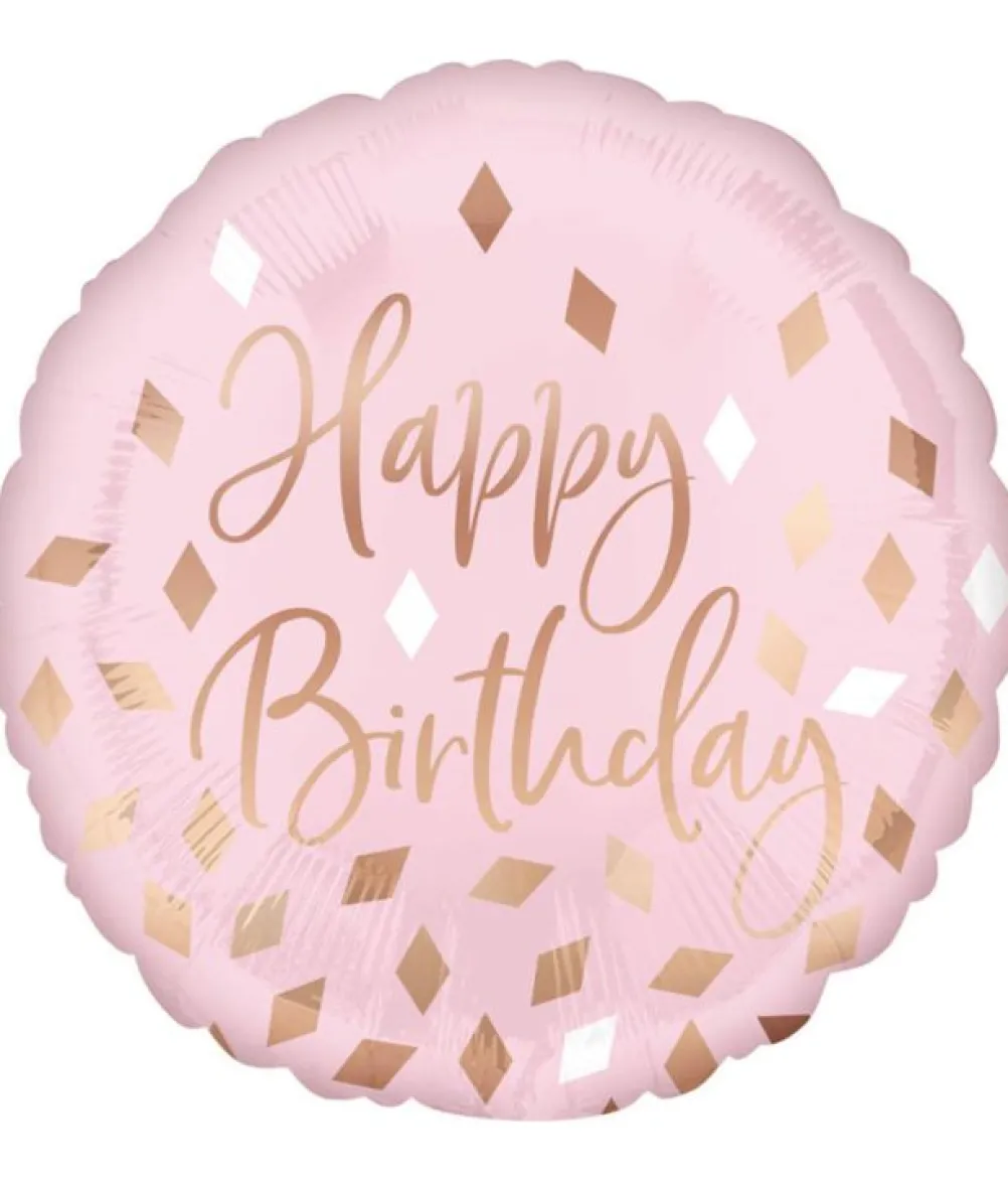 Pink folieballon Happy Birthday, 43 cm