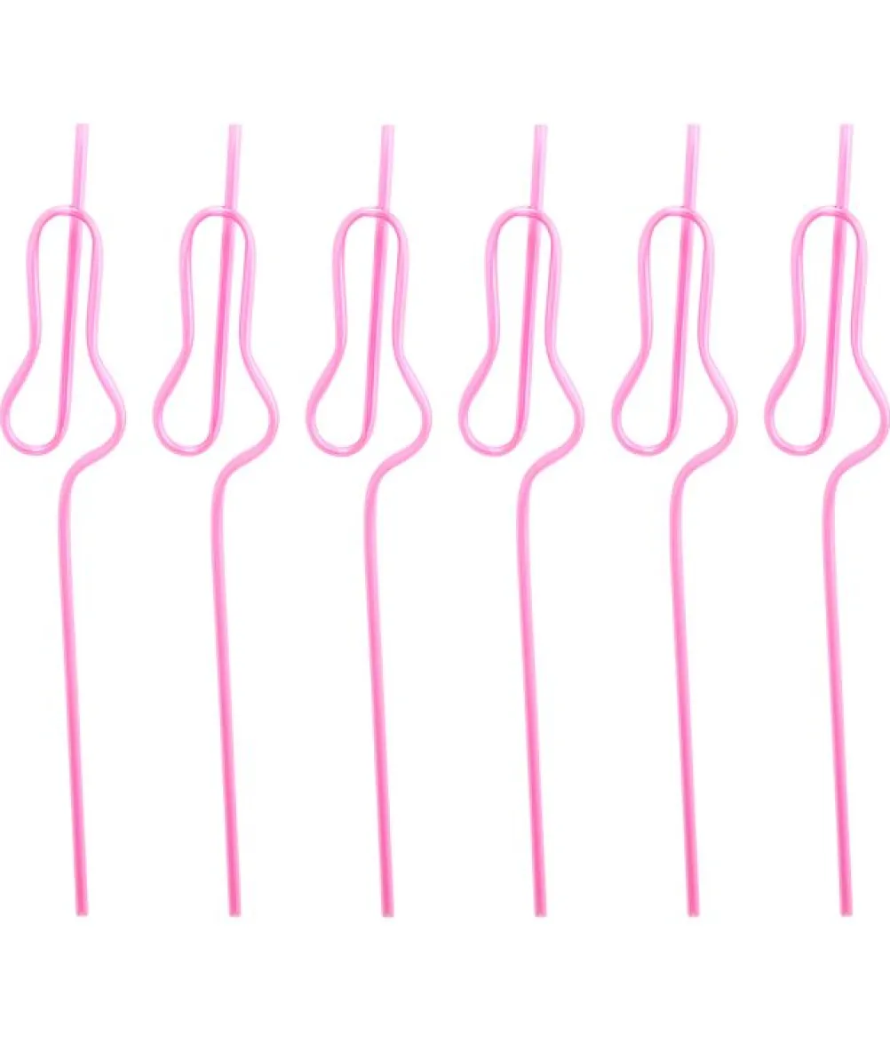 Pink penis sugerør, 6 stk