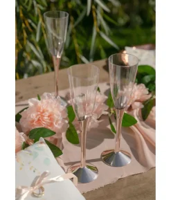 Plastik champagneglas med rose gold fod, 6 stk
