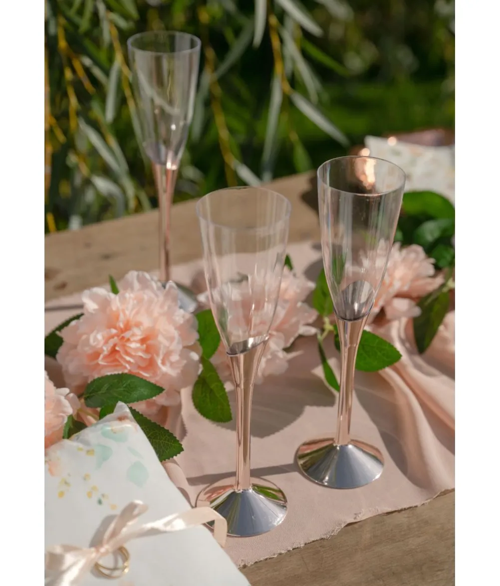 Plastik champagneglas med rose gold fod, 6 stk