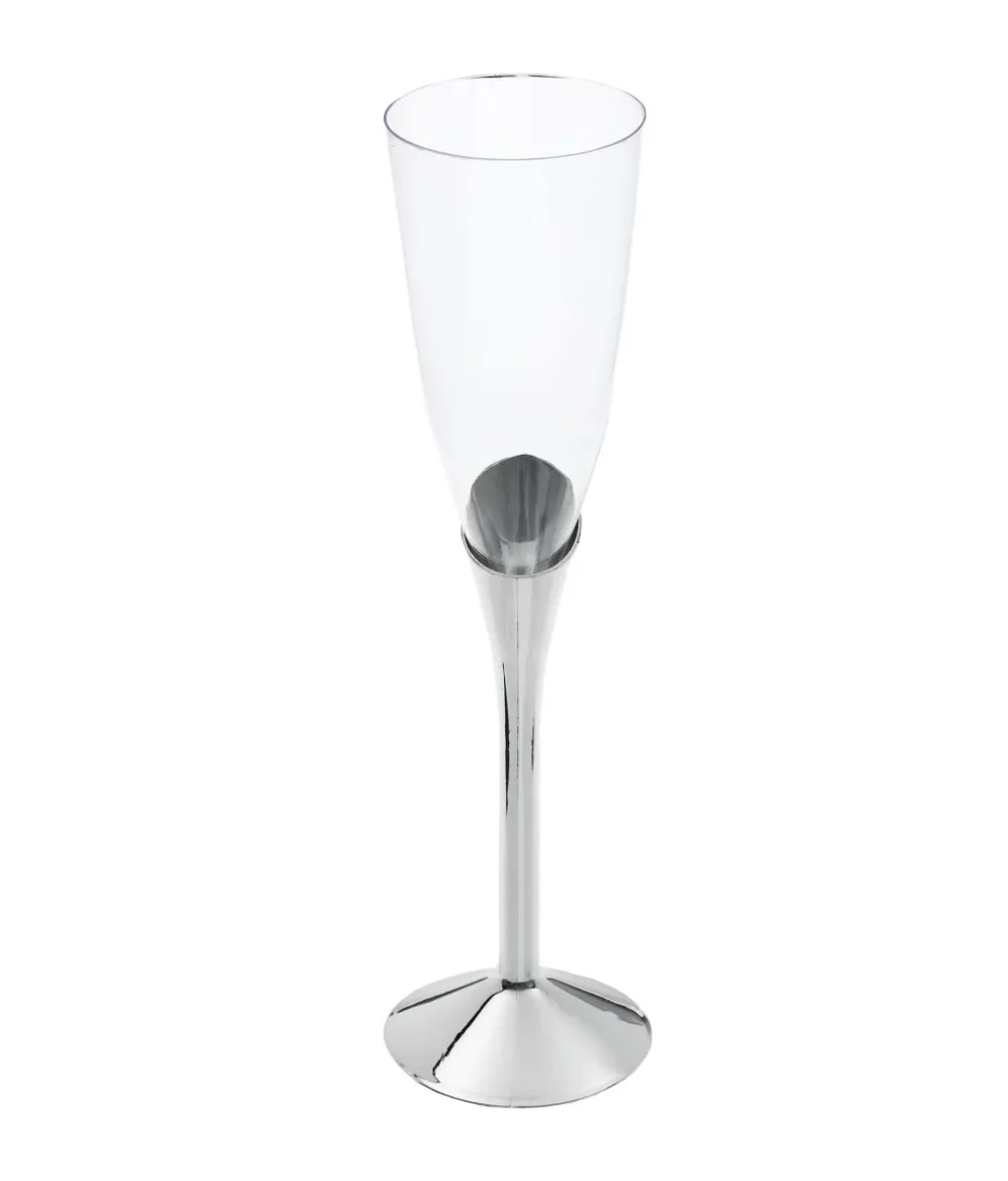 Plastik champagneglas med sølv fod, 6 stk