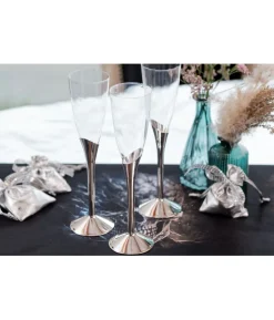 Plastik champagneglas med sølv fod, 6 stk
