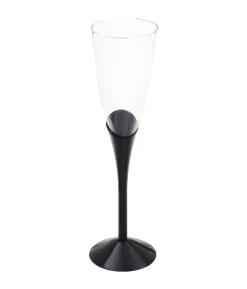 Plastik champagneglas med sort fod, 6 stk