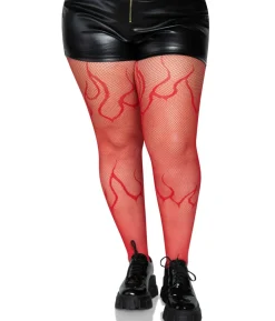 Røde flamme netstrømpebukser, plus size