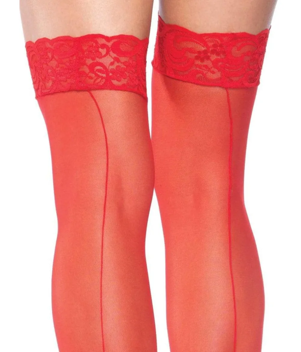 Røde stockings med blondekant