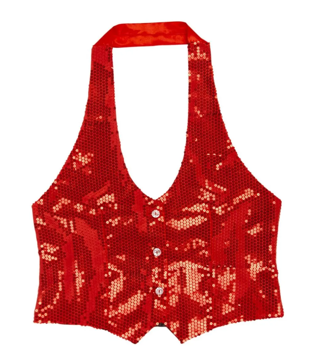 Rød pailletvest dame