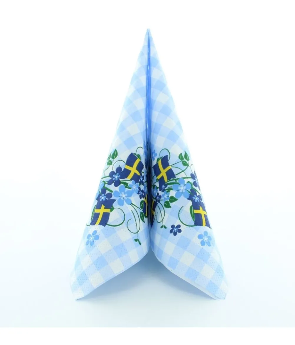 Servietter med blomsterranke og svenske flag