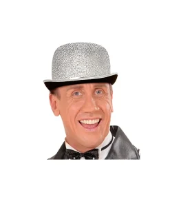 Sølv bowlerhat med glimmer