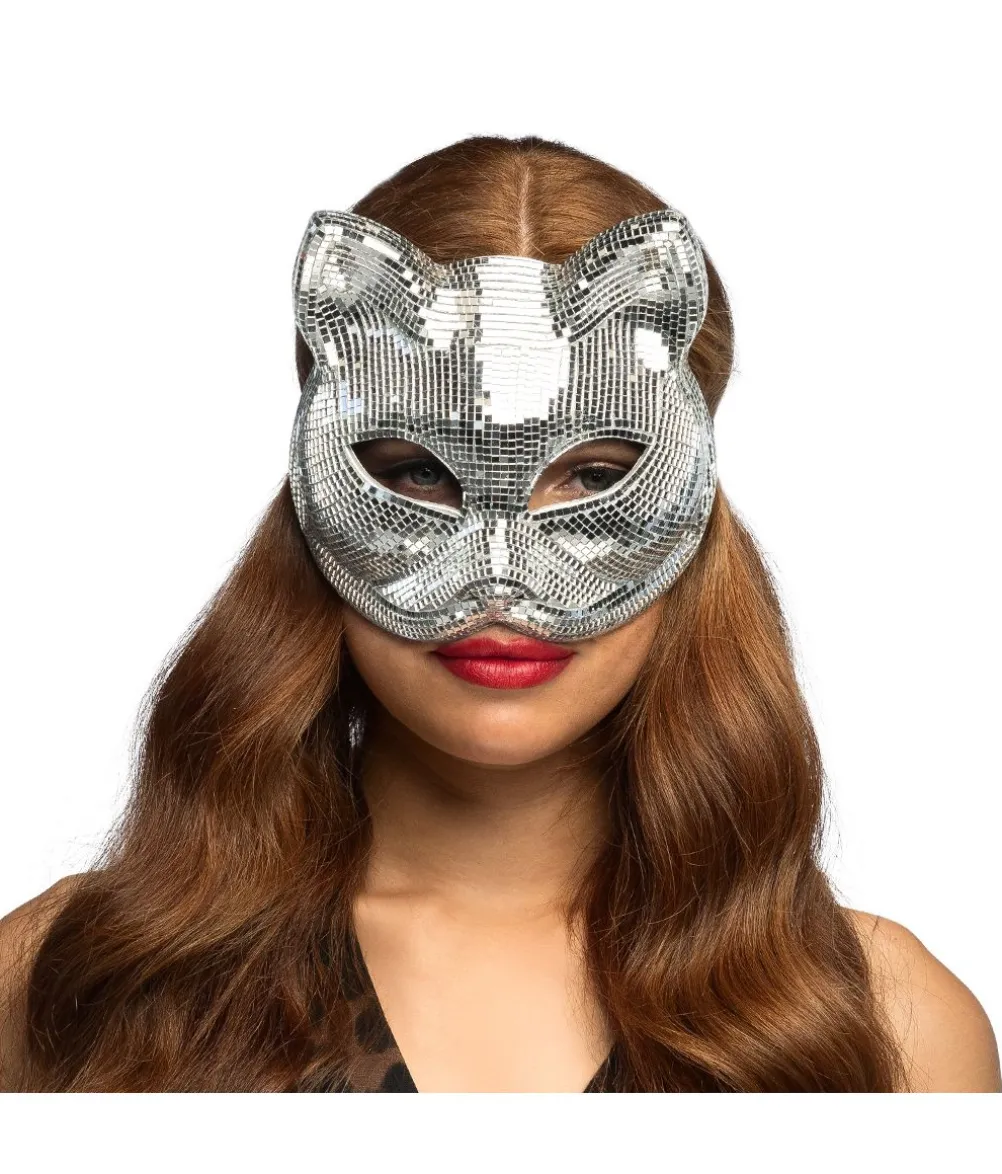 Sølv disko kattemaske