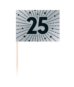 Sølv 25 kageflag, 50 stk