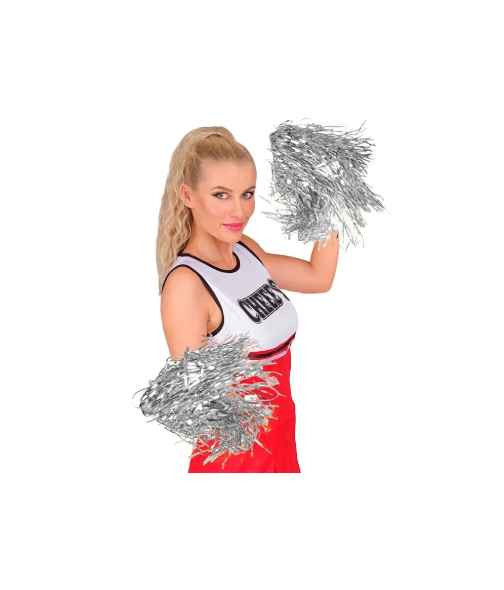 Sølv pom poms, 2 stk