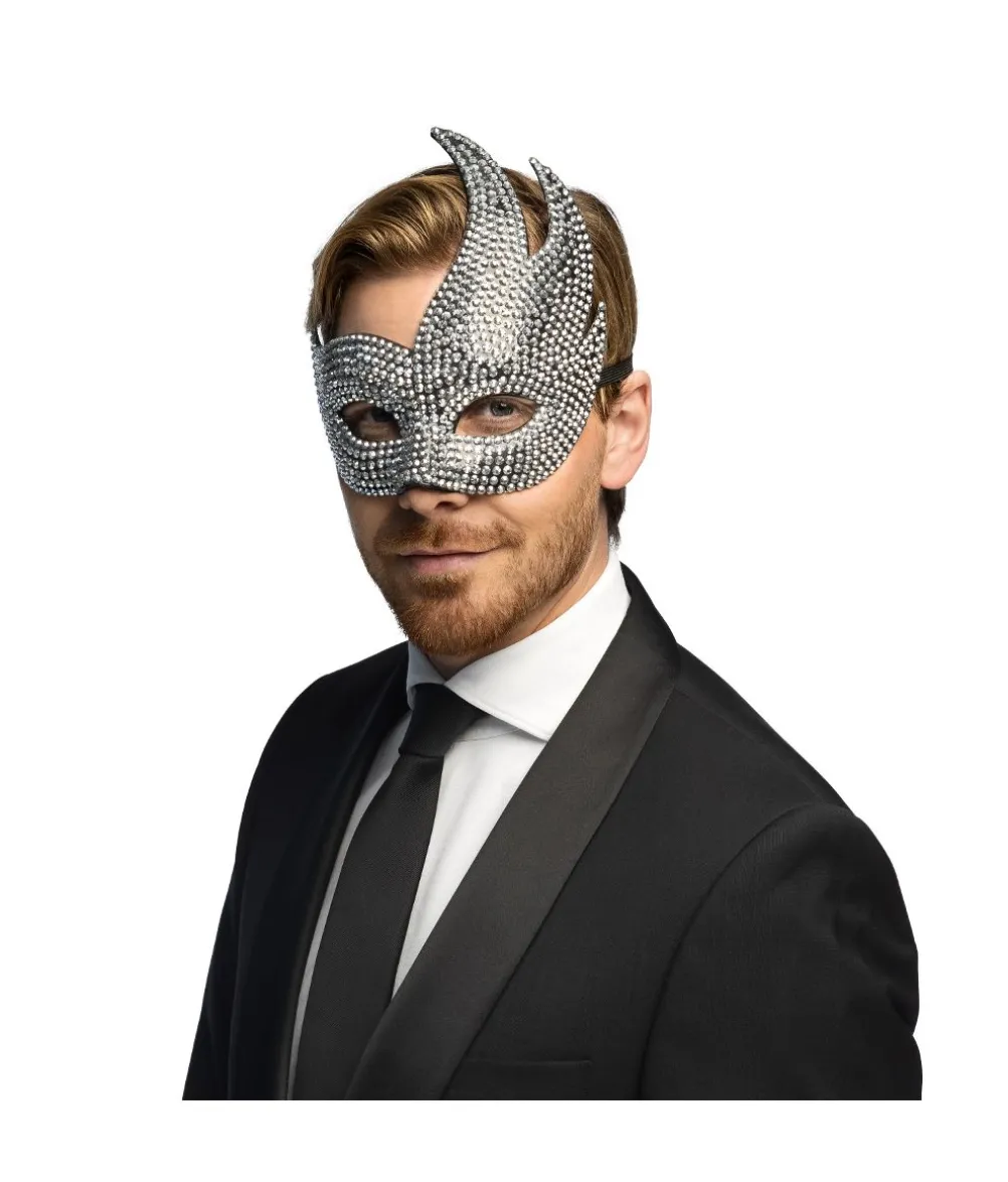 Sølv venetian maske med sten