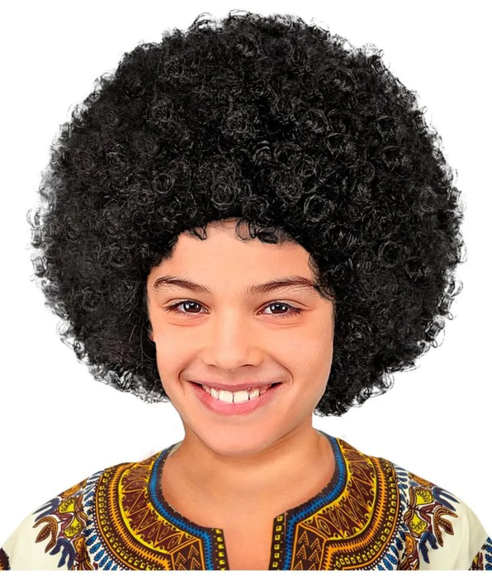 Sort afro paryk, barn