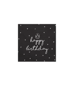 Sorte Happy Birthday servietter, 20 stk