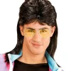 Sort 80er mullet paryk