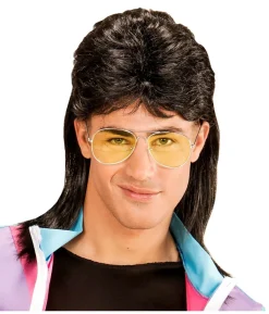 Sort 80er mullet paryk