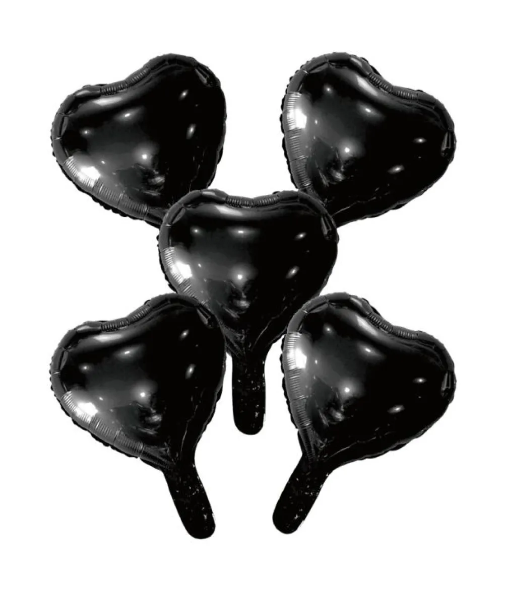 Sort folieballon hjerter, 5 stk