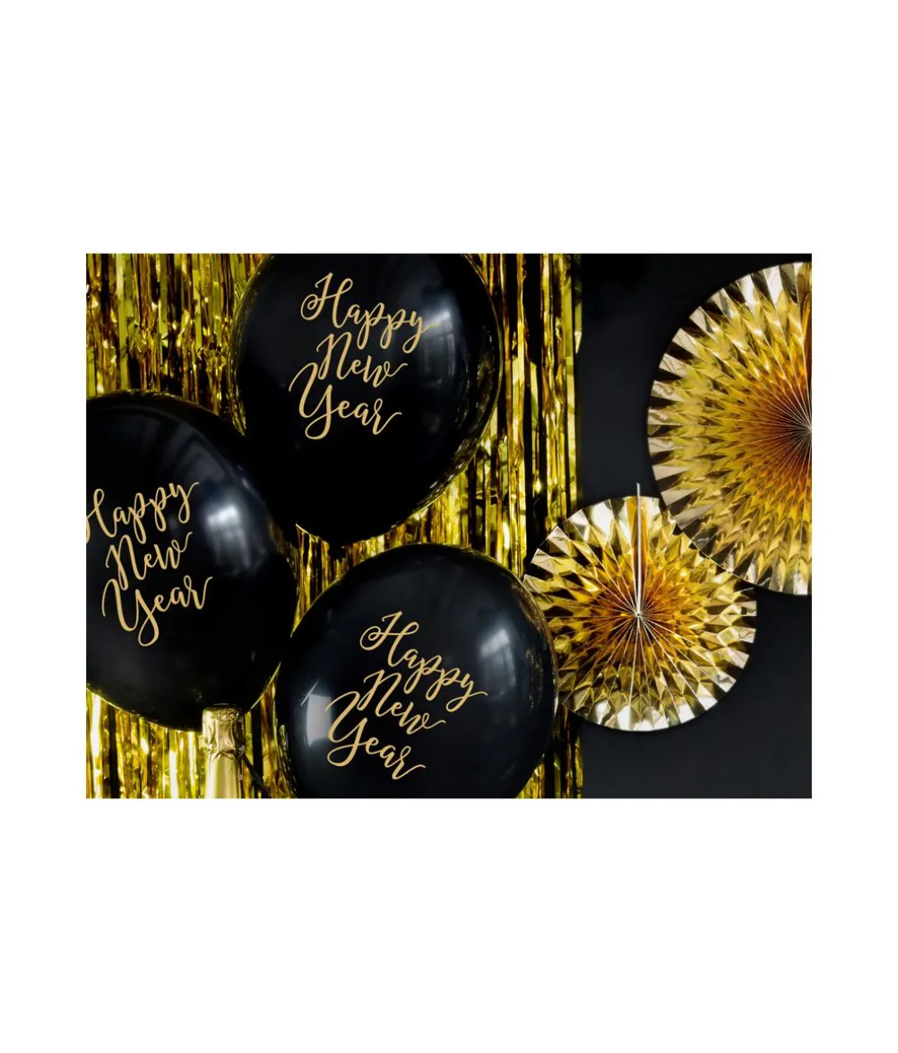 Sort Happy New Year ballon, 50 stk