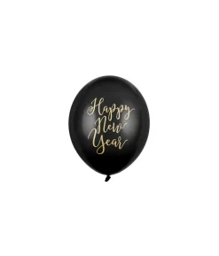 Sort Happy New Year ballon, 50 stk