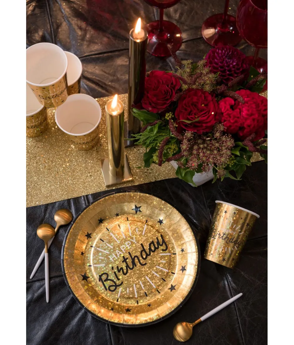 Sort og guld Happy Birthday servietter