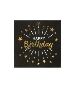 Sort og guld Happy Birthday servietter
