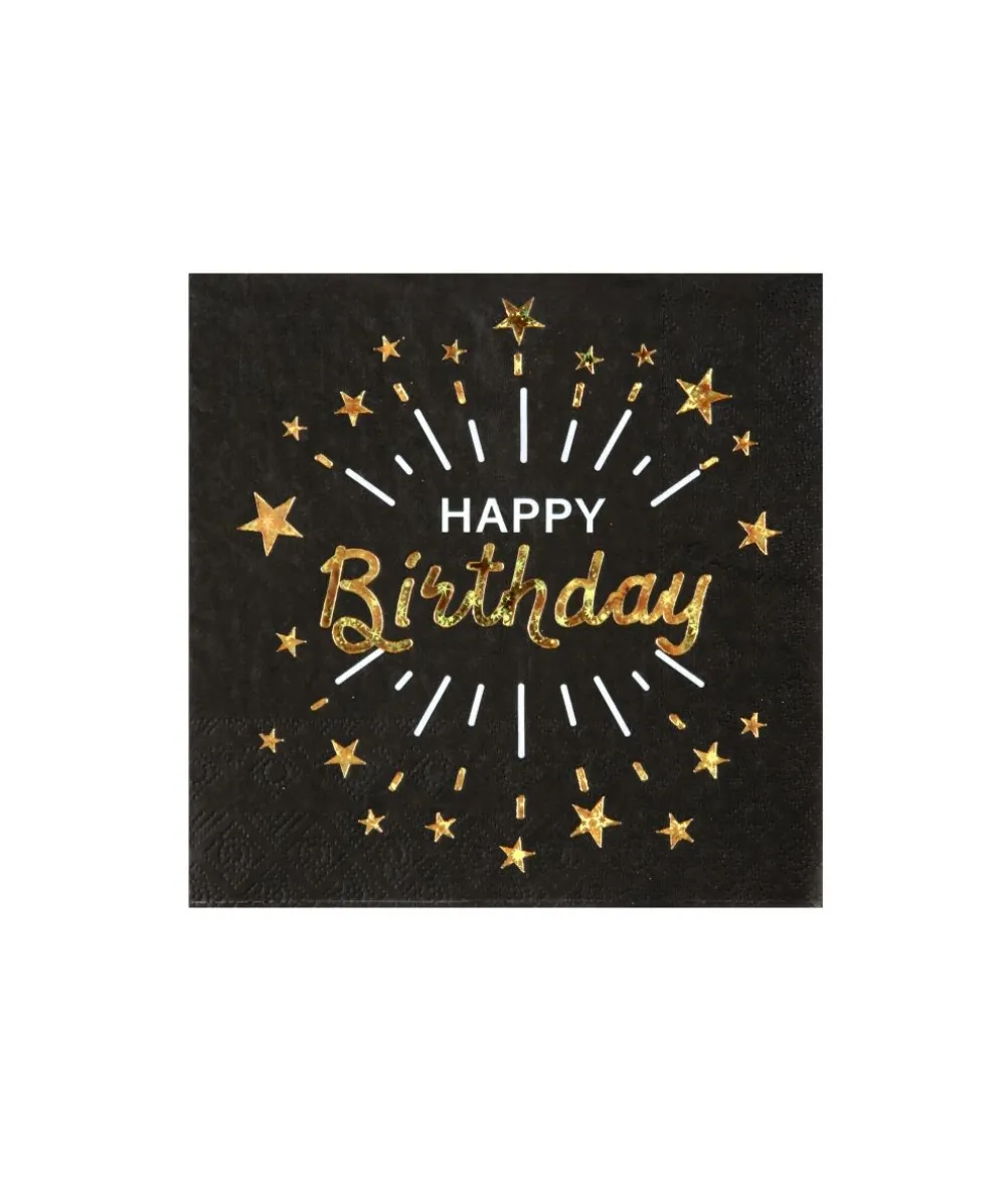 Sort og guld Happy Birthday servietter