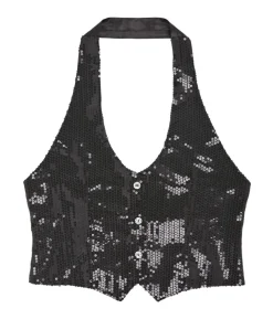 Sort pailletvest dame