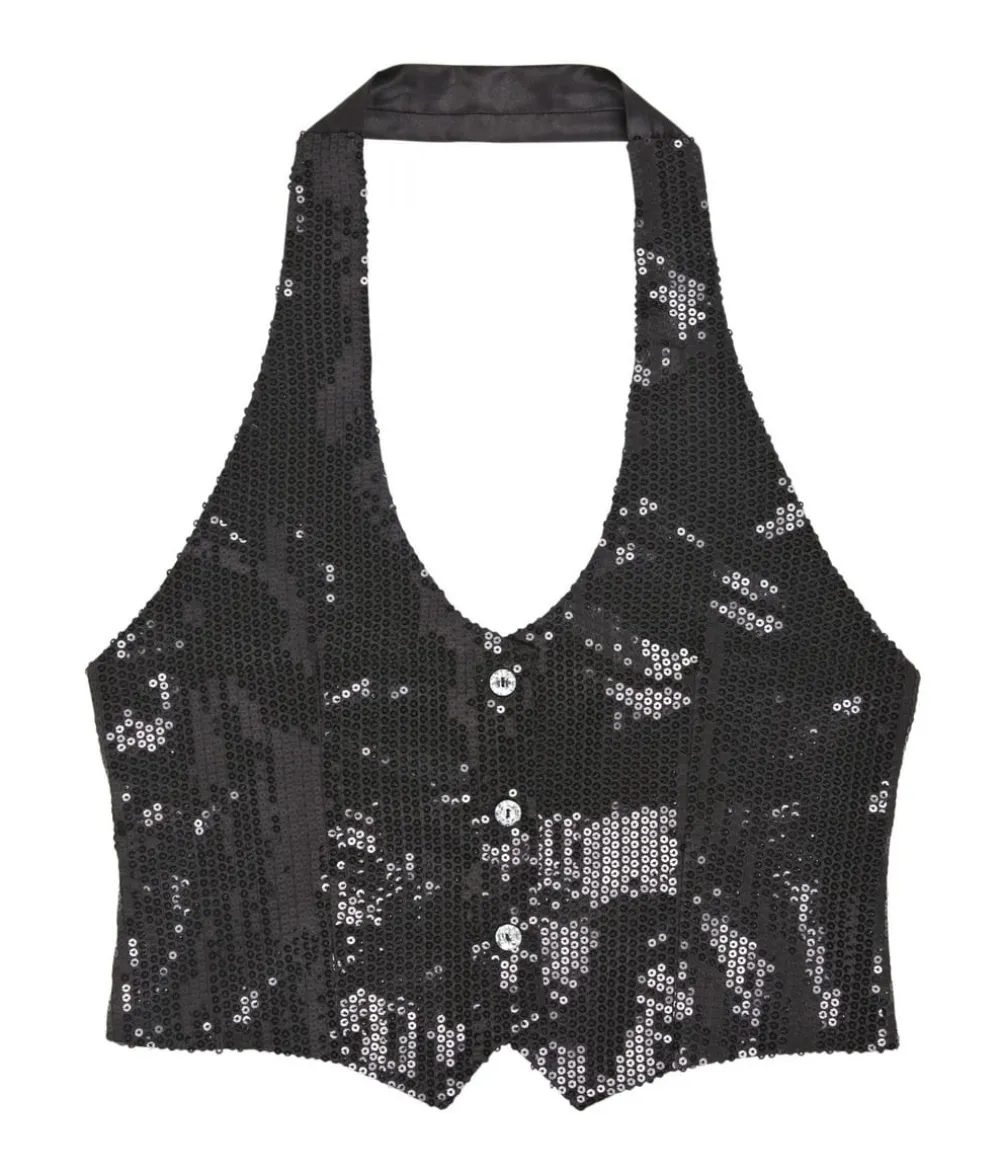 Sort pailletvest dame