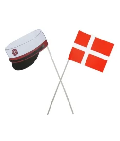 Studenterhue og flag på pind, rød