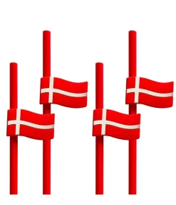 Sugerør med danske flag, 4 stk