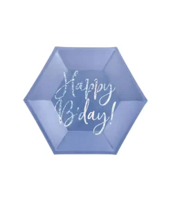 Tallerkner Happy Bday blå sekskant