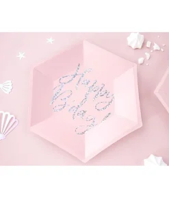 Tallerkner Happy Bday pink sekskant