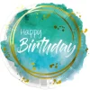 Turkis Happy Birthday folieballon, 45 cm
