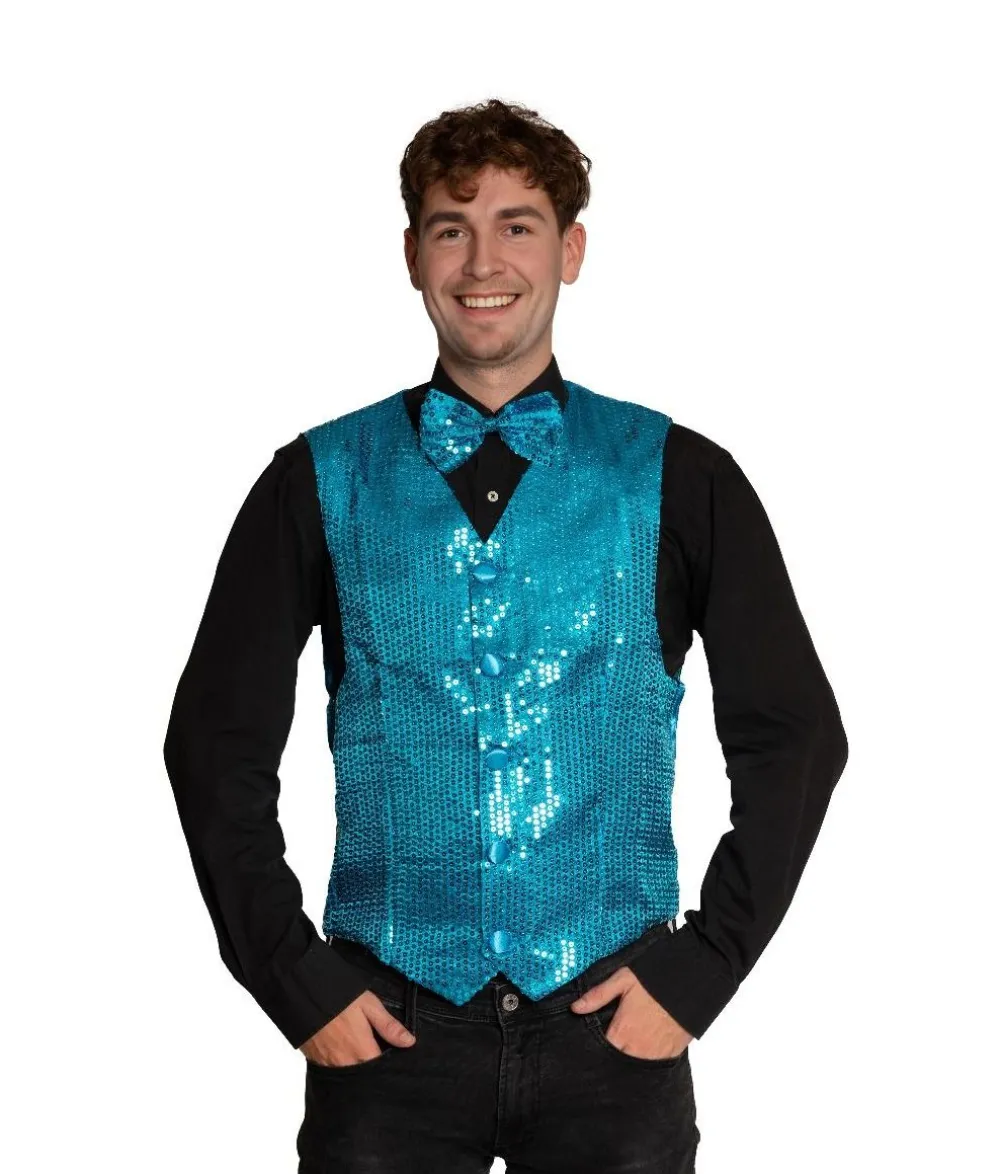 Turkis pailletvest og butterfly